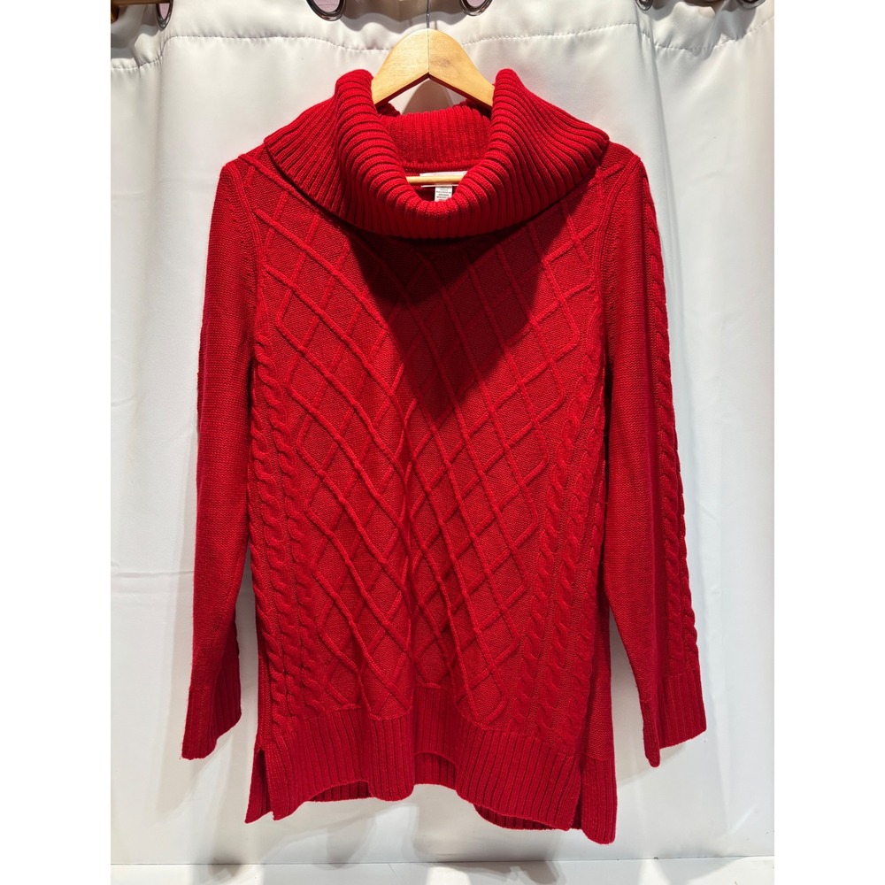 Calvin Klein Cowl Neck Sweater Womens Large Red Cable Diamond Knit Pullover